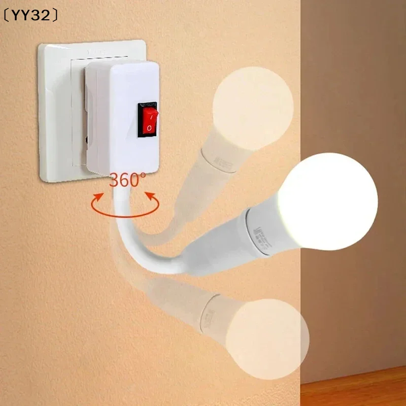 E27 Direct Plug In Swivel Head E27 Socket Bulb Holder With Switch EU Plug LED Table Lamp Hose Steering Lever〔YY32〕