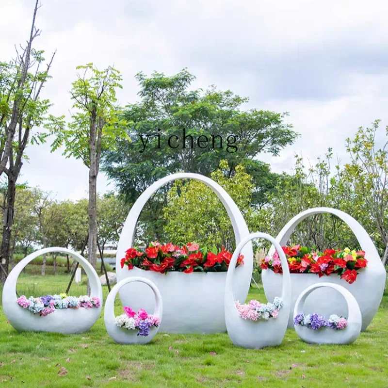 outdoor simple abstract flower basket flower pot sculpture flower garden landscape lawn  estate beauty decoration ornament