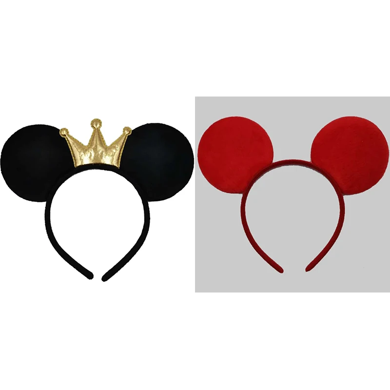 Mickey Mouse Crown Ears Head Band Kid Classic Minnie Mouse Hairband Girl Black Simple Bow Hair Accessories Women Disney Headwear