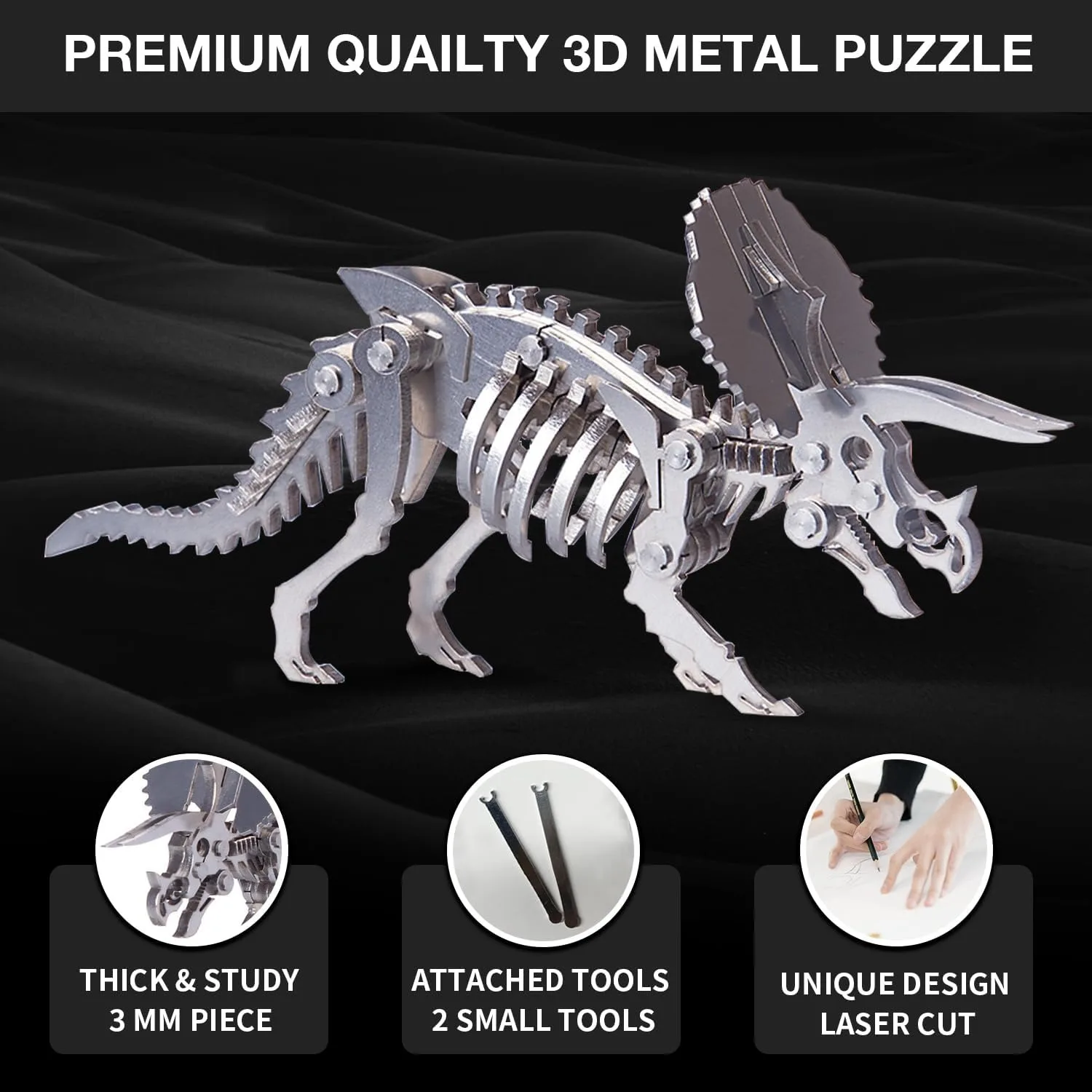 Dinosaure en métal 3D pour adultes, Steel Warcraft Series Challenge, Animal Art Craft, Mini puzzle décoré, DIY