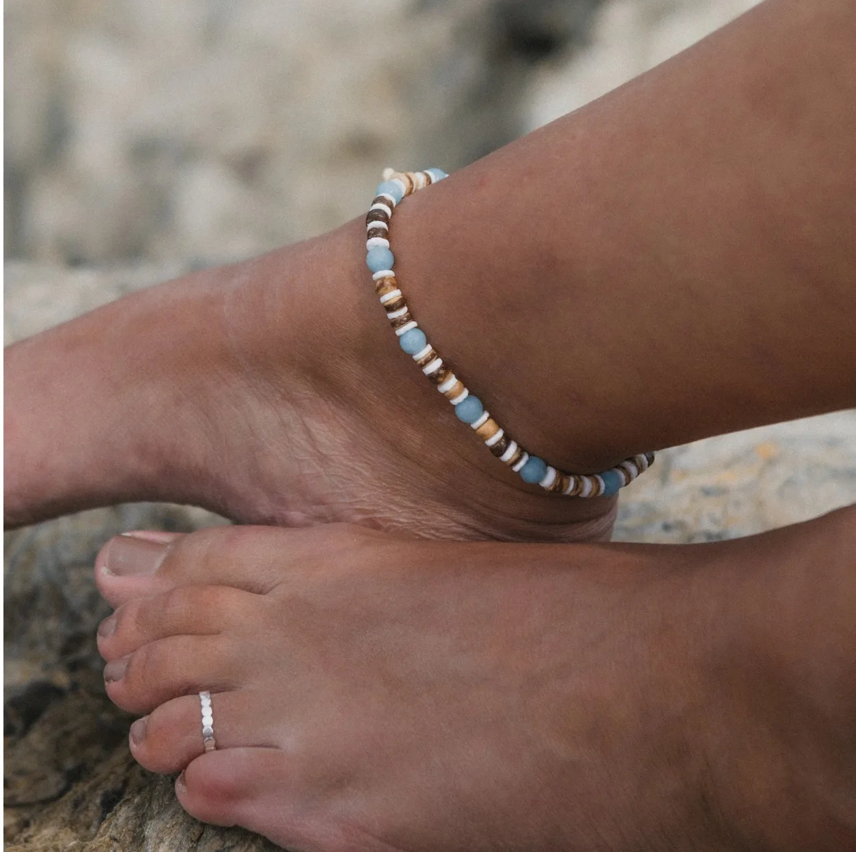 Manta Point Surfer Anklet, Shell Anklet, Wood & Stone, Surf, Beach Anklet, Bead Anklet, Puka Shell Anklet, Surf Jewelry