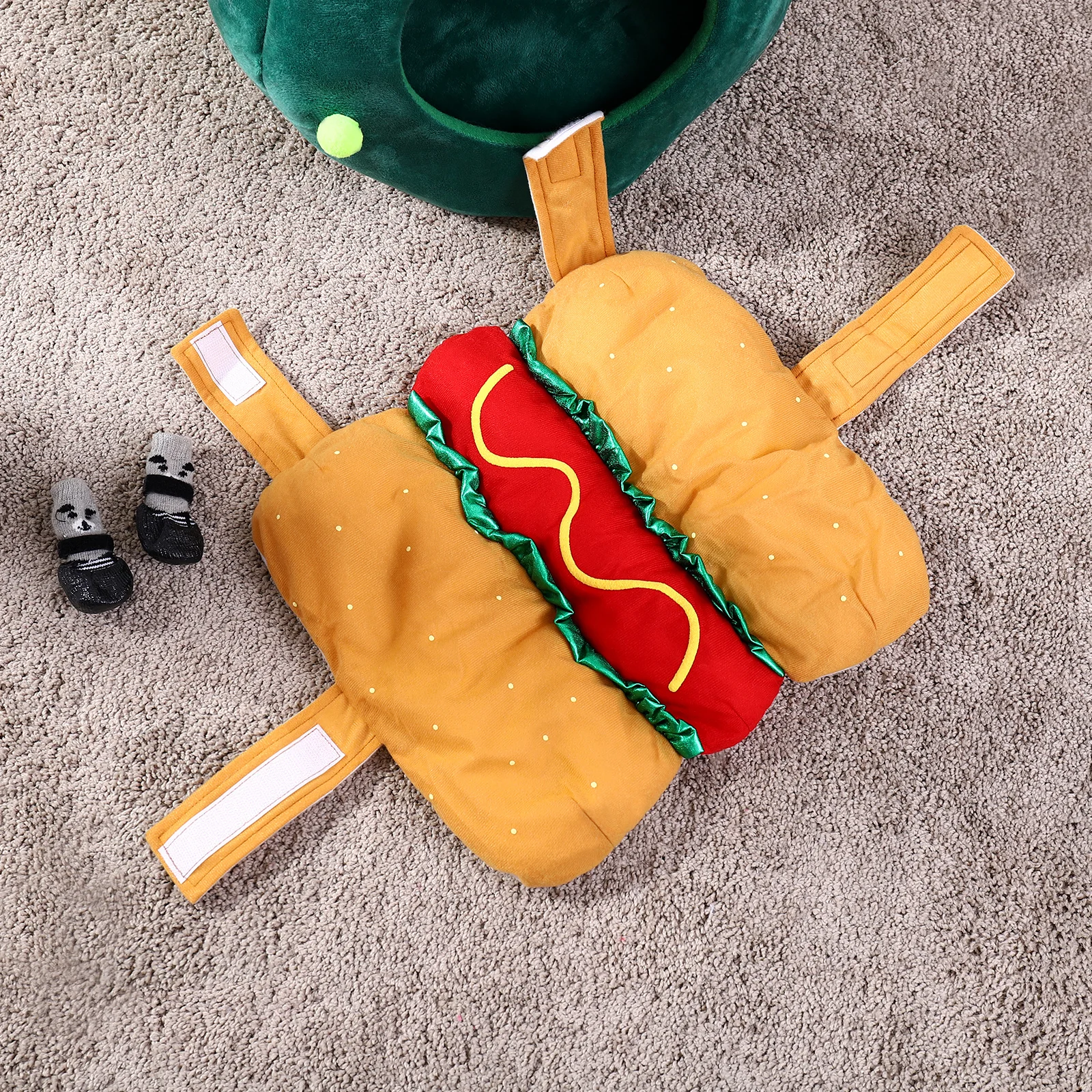 

Hot Dog Burger Transformation Costume For Pets, Easy Wear Hook Loop, Comfortable Fabric, Christmas Halloween Cosplay Party, Dog
