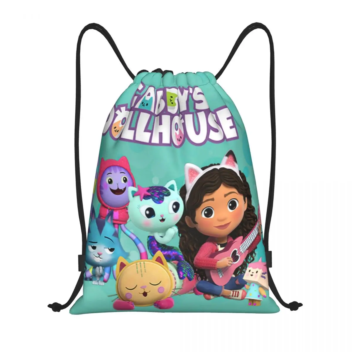 Gabbys Dollhouse Drawstring Mochila para homens e mulheres, Sport Gym Sackpack, Saco de treinamento dobrável Cartoon Mermaid