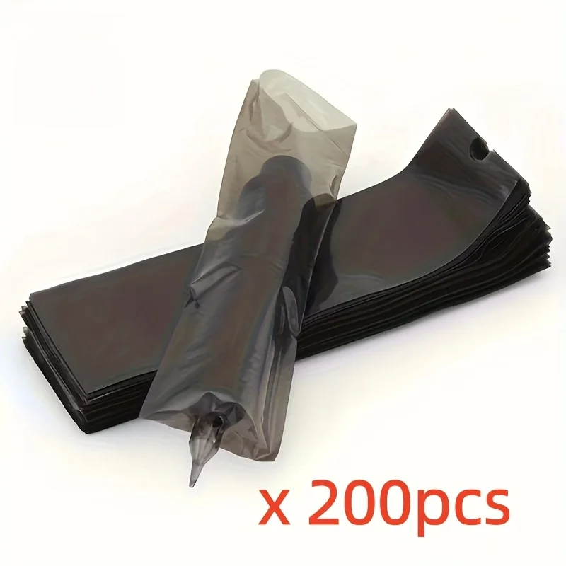200pcs/pack Disposable Cartridge Tattoo Machine Covers Sleeve Pen Bags Tattoo Black Plastic Pen Sleeves for Tattoo Machine Clip