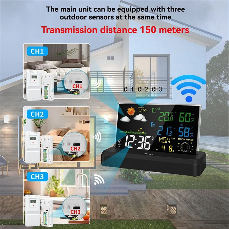 VA Color Screen Digital Weather Station Forecast Weather Station Radio Clock Home Hygrothermograph EU Plug A