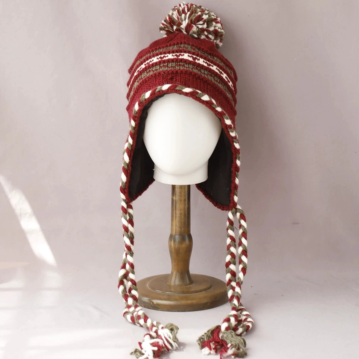 American Style Knitted Ear Protection Winter Warm Beanie Outside Windproof Vintage Braided Hat