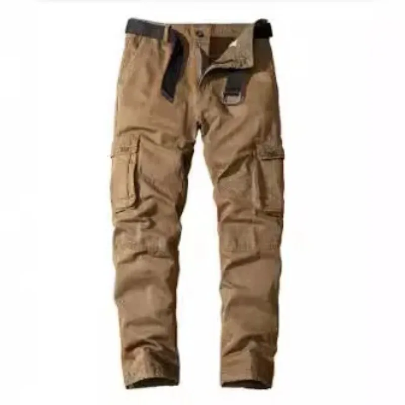 男性カーゴパンツ長ズボンハイウエストストレートズボンカジュアルルーズポケットボタンスプライス固体レギュラー春夏 2025 新しい