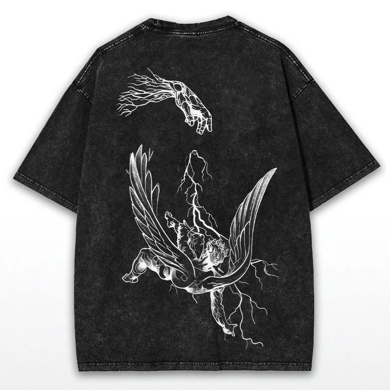 

Футболка с рисунком Fallen Angel: стираная христианская уличная одежда большого размера, уличная одежда, индивидуальная одежда для отдыха, ретро, высокое качество