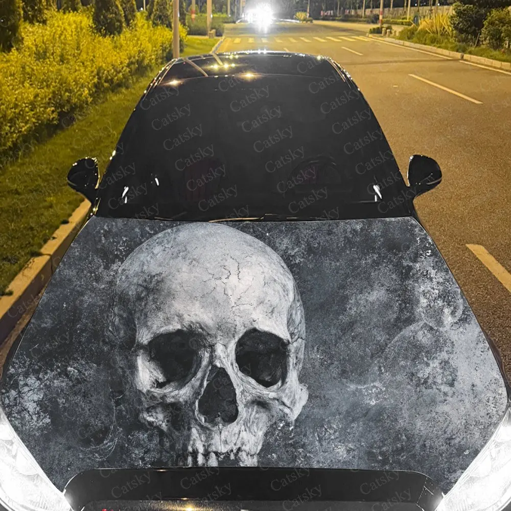 

Car Decal Gray Skull with Moonlit Grunge Textural Artistic Fusion Design, Creating a Mysterious and Phantasmal Visual Car Hood S