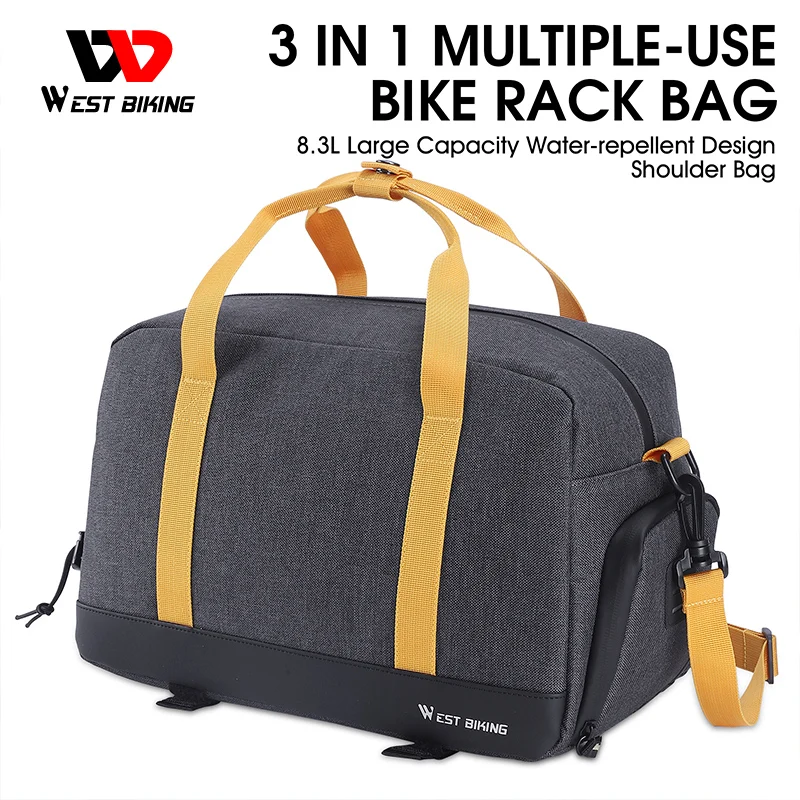 

WEST BIKING 600D Polyester Waterproof Bicycle Trunk Bag 8.3L Convertible Shoulder/Tote Bag for MTB Road Bike Electric Motorcycle