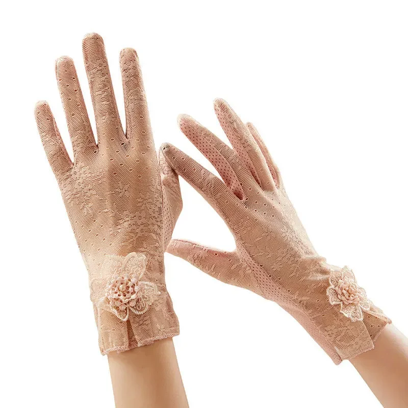 Sunscreen Gloves Anti Slip Lace Ice Silk Gloves Women's Thin Design Summer UV Touch Screen Driving Long Gloves Outdoor Cycling