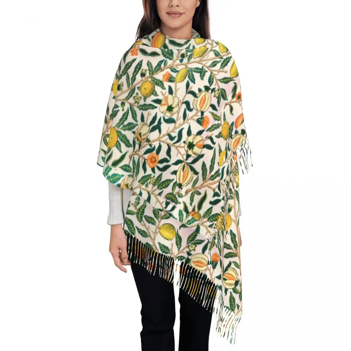 

Lady Large William Morris Lemon Pattern Scarves Women Winter Fall Soft Warm Tassel Shawl Wrap Summer Citrus Fruit Scarf