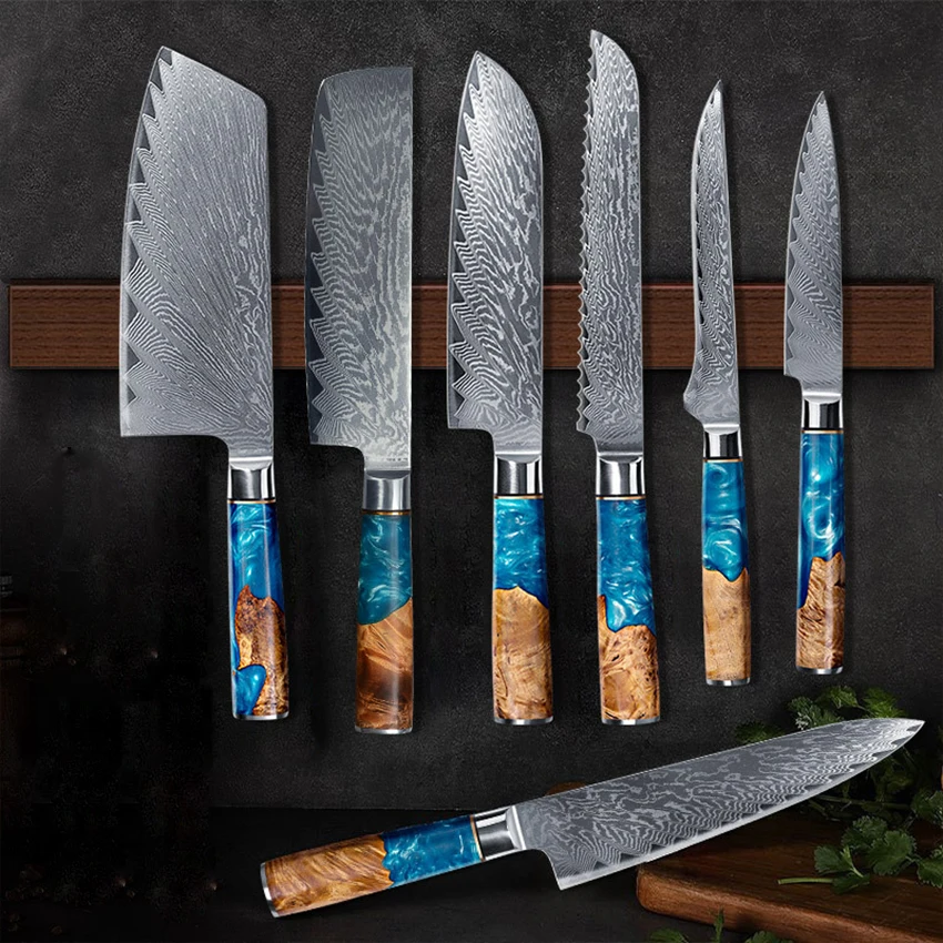 Damascus Kitchen Knife Chef Japanese Knife High Carbon Steel Butcher Knives Utility Slicing Santoku Cooking with Resin Handle