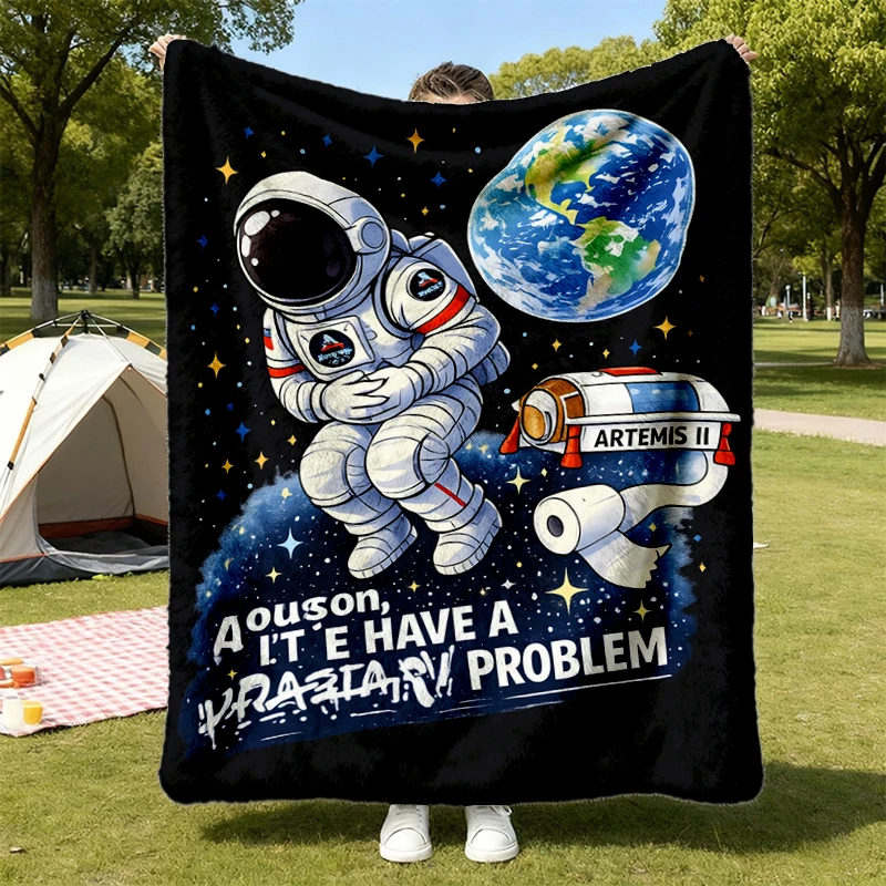 Funny Artemis II Mission Bathroom Problem Flannel Blanket, Moon Mission Flannel Throw, Rocket Launch Cozy Blanket