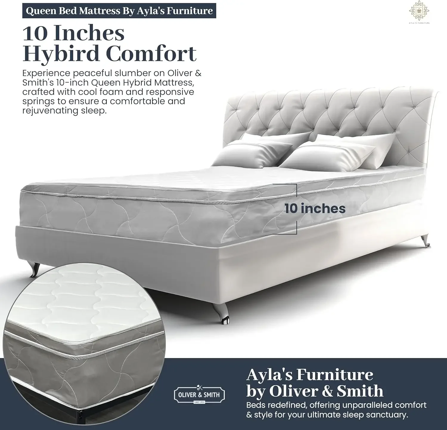 Queen Mattress - 10 Inch Hybrid Mattress Queen Size High Density & Comfort Cold Foam