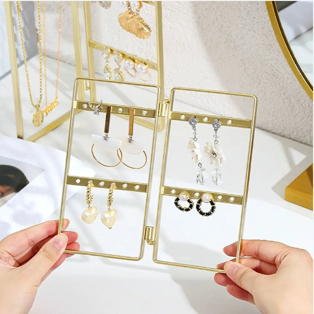 

Foldable Jewelry Rack Nordic Style Gold Necklace Display Stand Iron Space Saving Bracelet Organizer Rack Jewelry Packaging