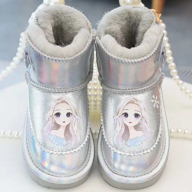Kuromi Anime Kawaii Sanrio botas de nieve de cuero para niñas lindas niños impermeables cálidos zapatos gruesos de algodón regalos Juguetes