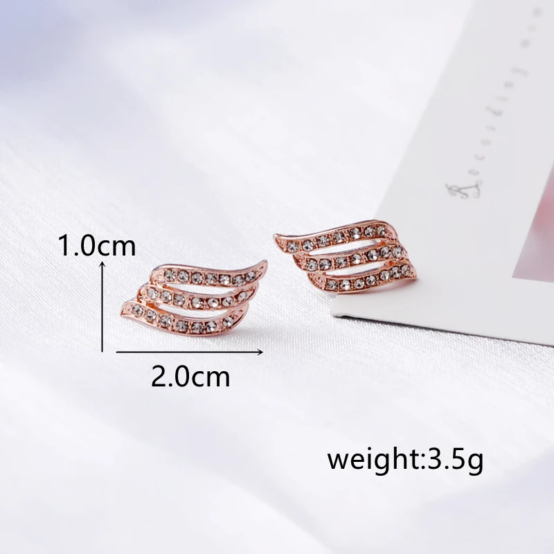 Three Rows S-shaped Stud Earrings for Women Full Crystal Personality Unique Angel Wing Leaf Feather Ear Wedding Jewelry