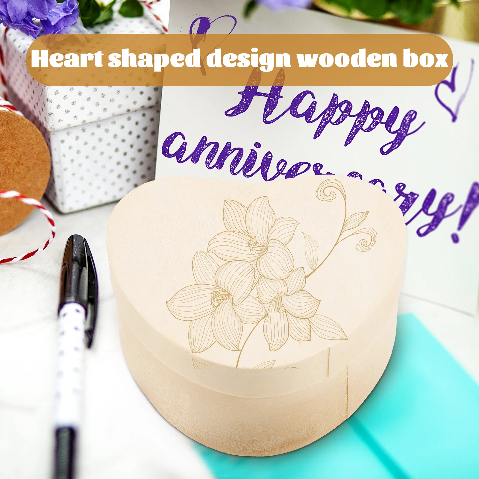 2Pcs Heart Shaped Wooden Boxes Blank Natural Unfinished Storage Box for DIY Jewelry Craft Handmade Decoration Jewelry Box