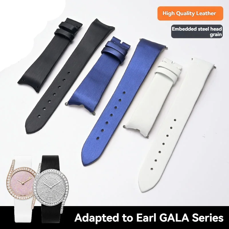 For Piaget Limelight Gala Series P10948 Silk Patterned Leather Strap 18mm Embedded Steel Particles Cowhide Watchband Black Blue