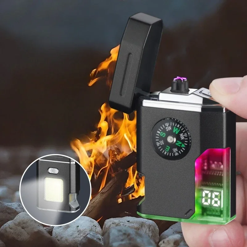 New Waterproof Pulse Electric Lighter Intelligent Digital Display Cigarette Lighter with Lighting Compass Outdoor Lighter