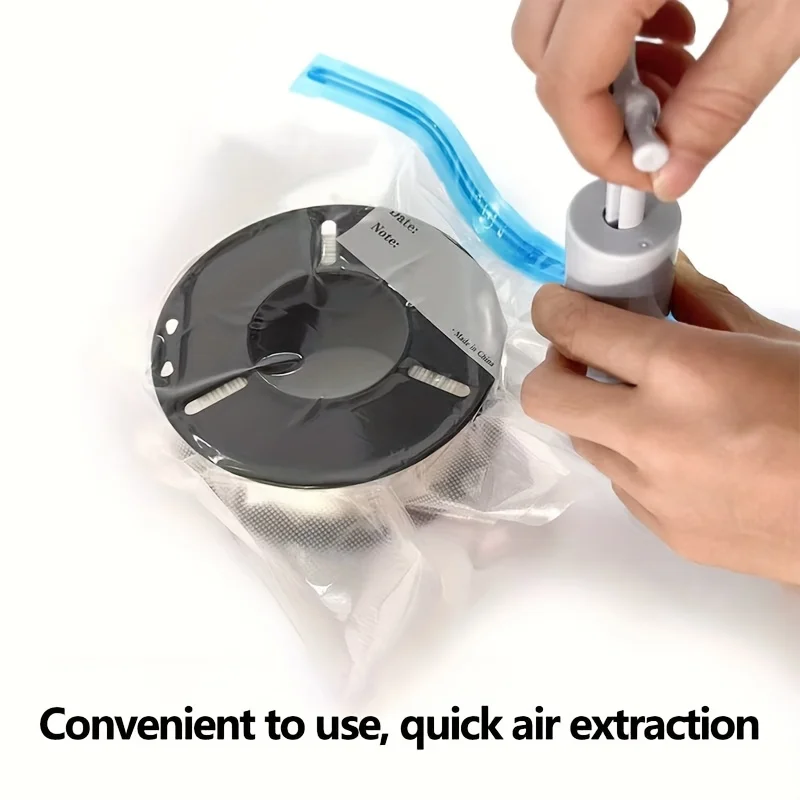 أكياس مانعة للتسرب لخيوط الطابعة ثلاثية الأبعاد - مجموعة مع مشبك إغلاق وحزم مجففة ومضخة يدوية وبطاقة مؤشر الرطوبة