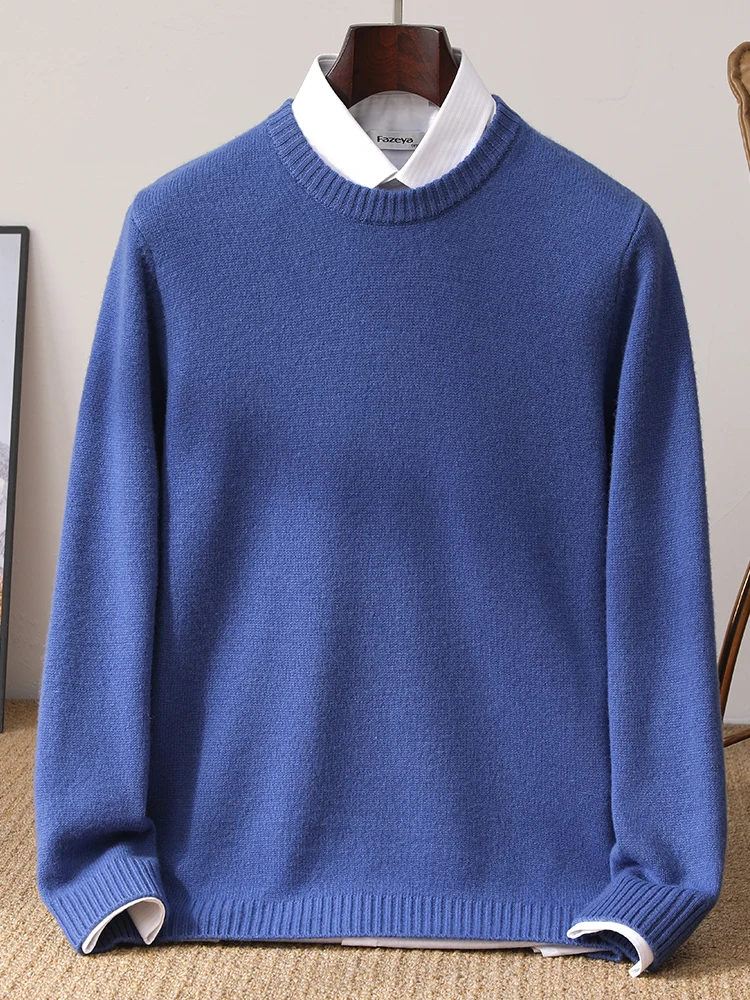 Men's Basic Simple Korean Style 100% Merino Wool Knitwear O-Neck Sweater Tops Soft Warm Casual Loose Chic Comfort Pullovers
