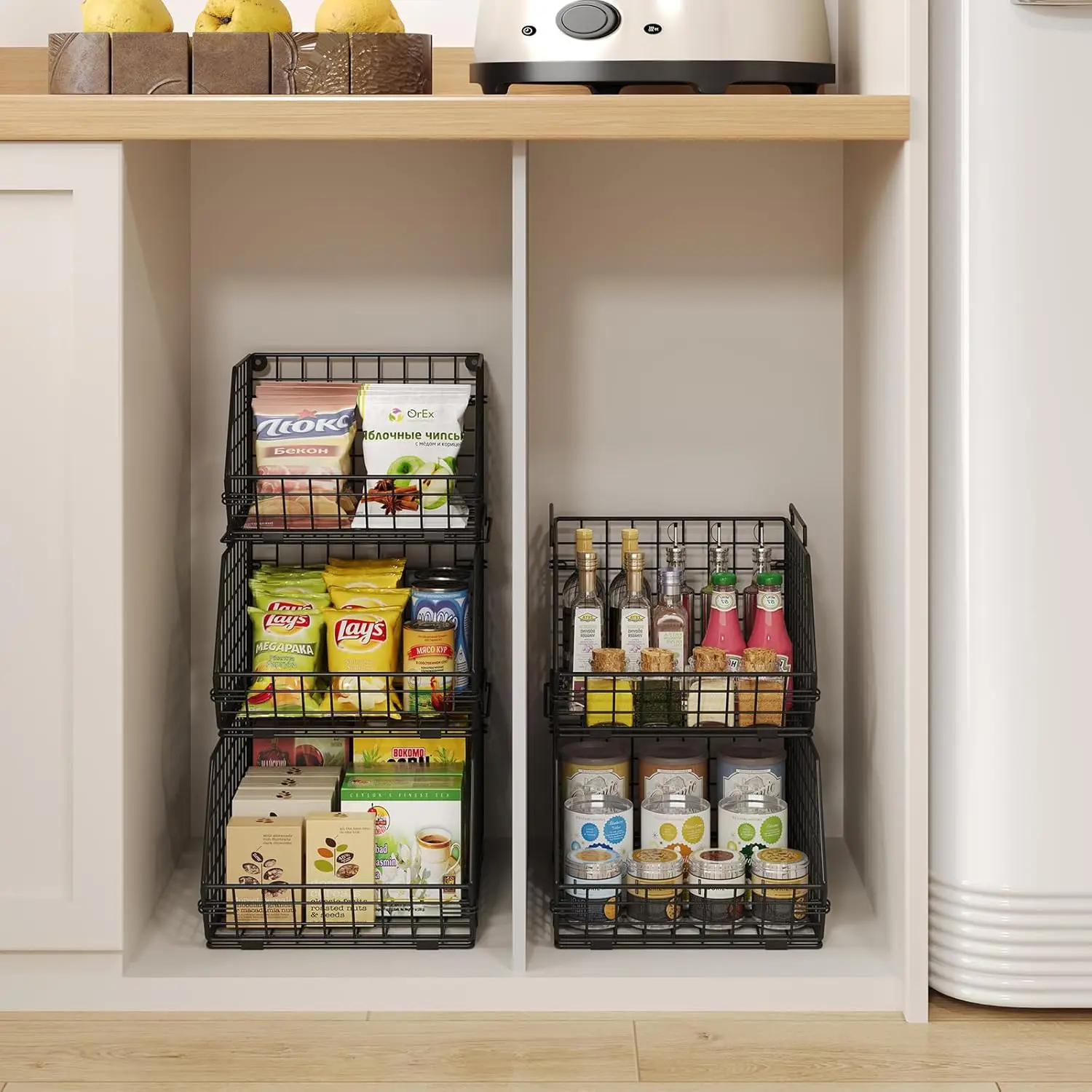 3-Tier Stackable Wire Baskets for Pantry Organization and Storage, Kitchen Counter Basket for Potato Onion Storage