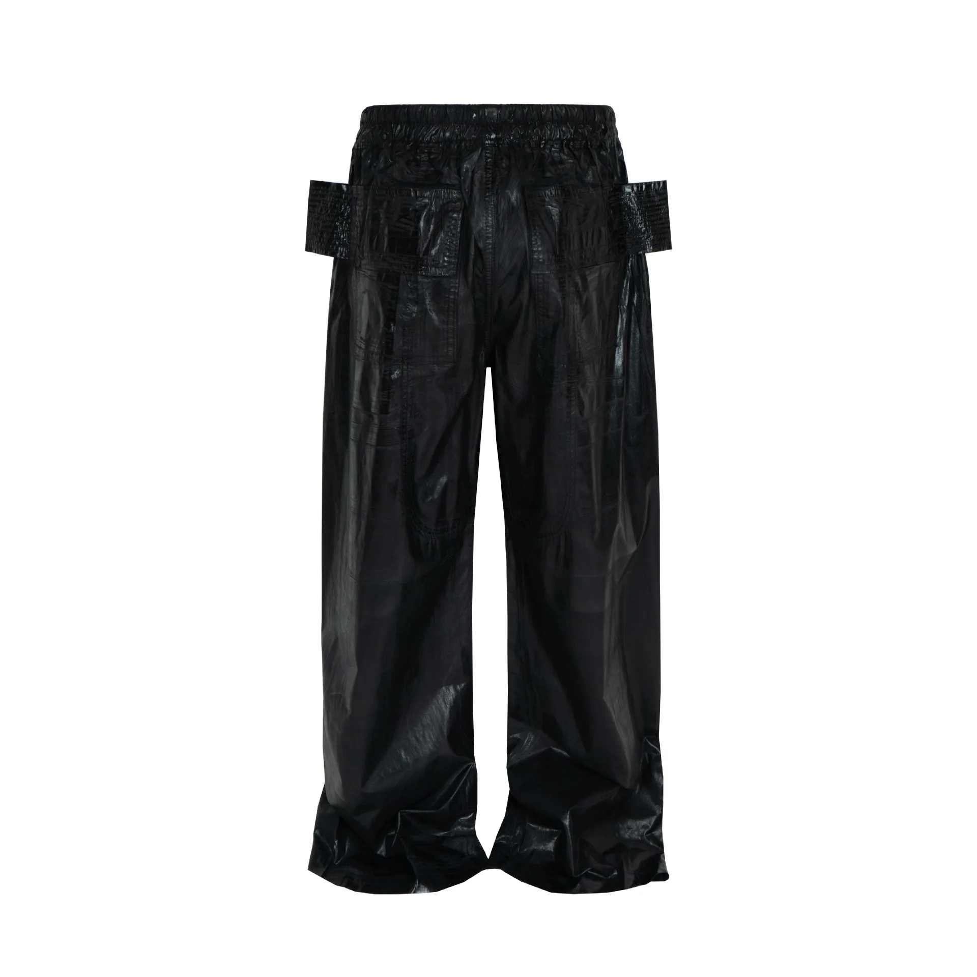 Rick RO Wax Finish Leather Coated Multi-Pocket Double-Ring Workwear Pants American Retro Weathered Loose Straight-Tail Pants