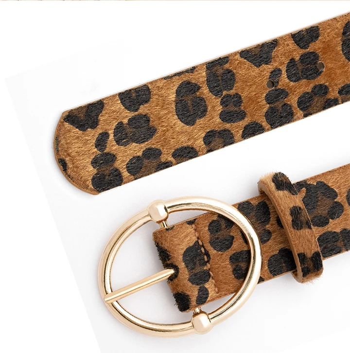 Maikun New Leopard Women's Belt Gold Irregular Alloy Pin Buckle Belt Fashion Versatile PU Belt 3.7cm Width