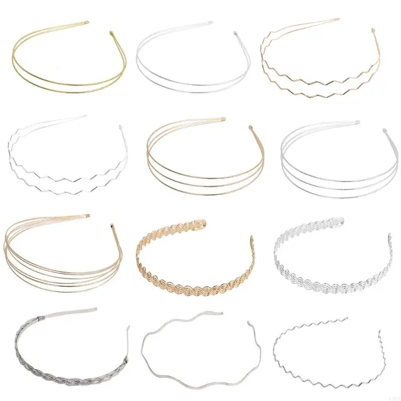 

P88A Metal Headbands Vintage Gold Silver Womens Hairbands Simple Headwear Headdress