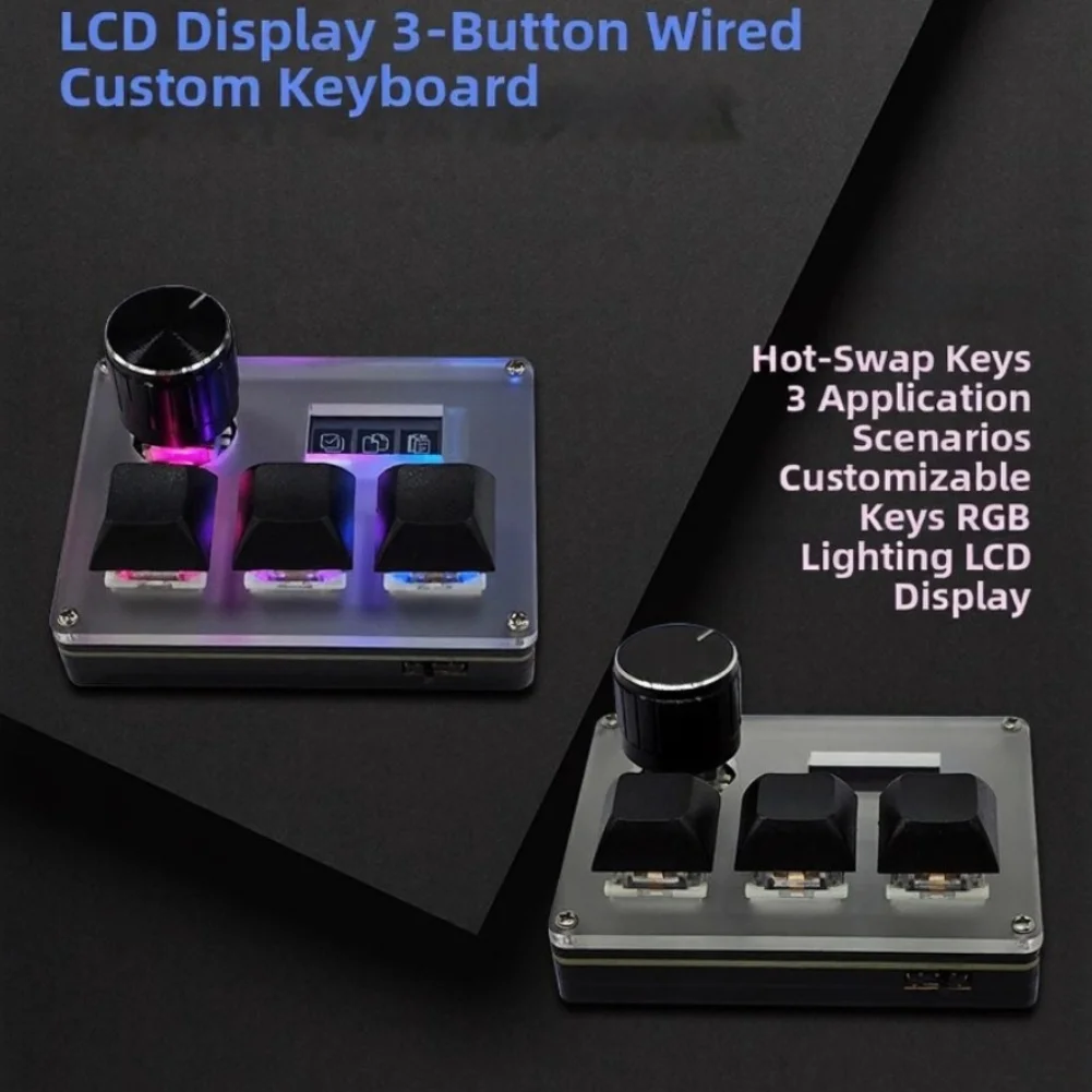 Three-Button Programmable Keyboard with Integrated LCD Display for Enhanced For gaming Performance and Productivity