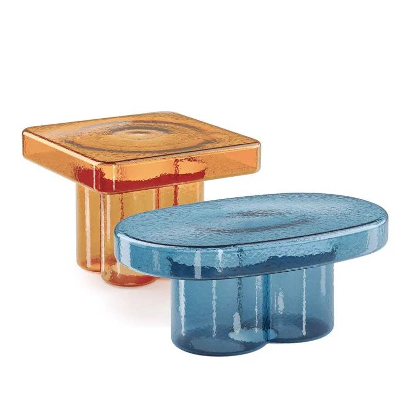 

Glass coffee table, modern living room household small petal table, high transparent edge coffee table