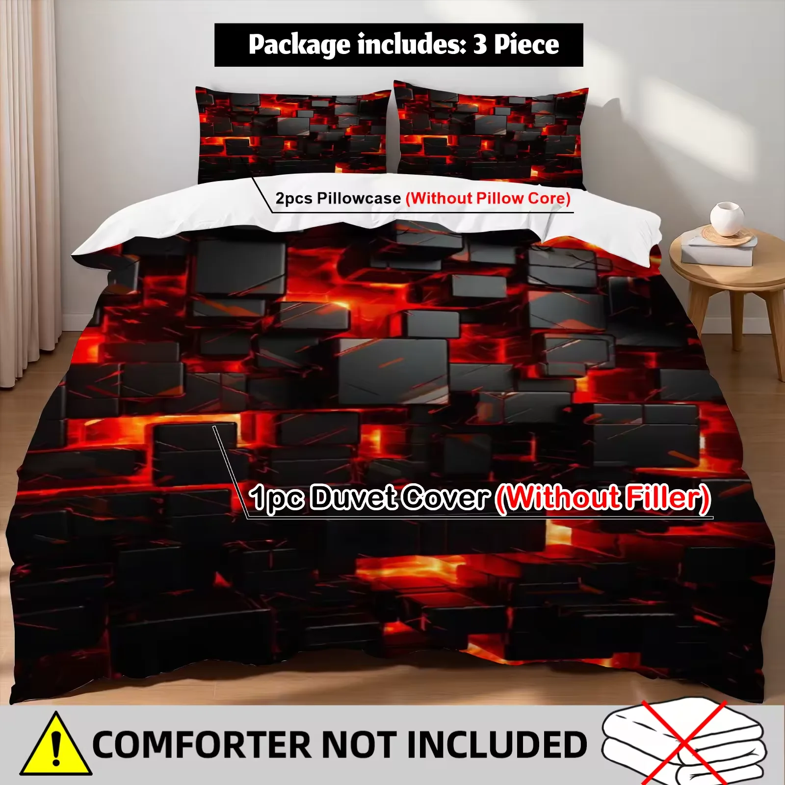 3Pcs Cyberpunk Bedding Set Single Twin Queen Size Technological Sense Color Visual Art Duvet Cover With 2 Pillowcases 50cmx75cm