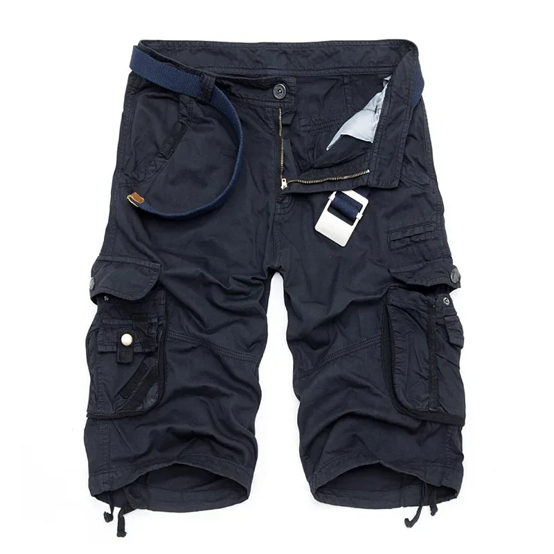 Pure Cotton Camo Loose Cargo Shorts Men Summer Outdoor Climbing Sport Fishing Beach Multi-pocket Straight Short Trouser Overalls