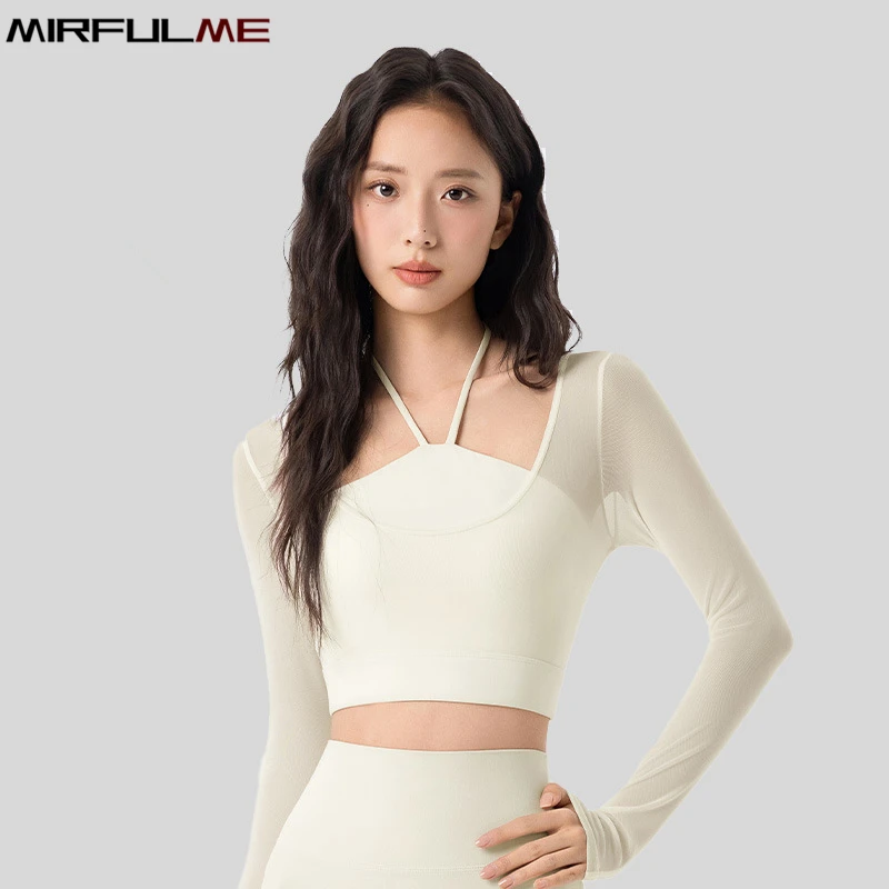 

Женские тонкие рубашки для йоги, искусственная майка из двух предметов для бега, спортивная толстовка с длинными рукавами, бюстгальтер пуш-ап, сетчатый топ для тренажерного зала и фитнеса, бюстгальтер