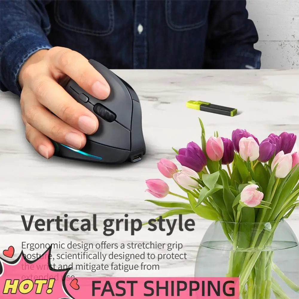 

Wireless Bluetooth-Compatible Mouse Adjustable DPI Wireless Vertical Ergonomic Optical Mouse 7 Buttons for PC Laptop Windows