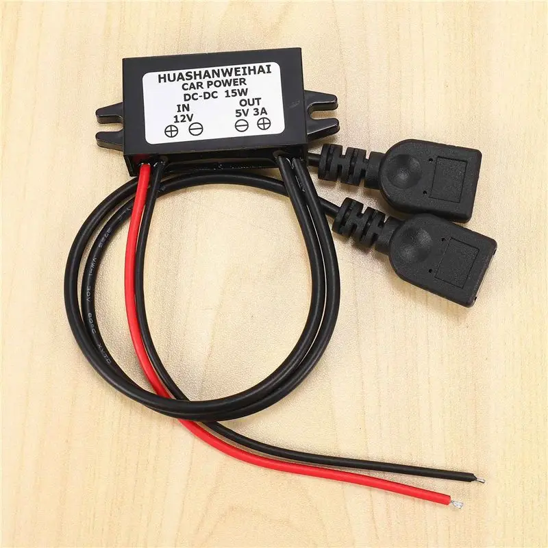 AS95 4X DC Converter 12V to 5V 3A Dual USB Step Down Regulator for Car Power Adapter, 15W