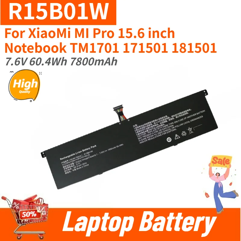 High Quality Laptop Battery R15B01W 7.6V 60.4Wh 7800mAh For XiaoMi MI Pro 15.6 inch Notebook TM1701 171501 181501 Brand New