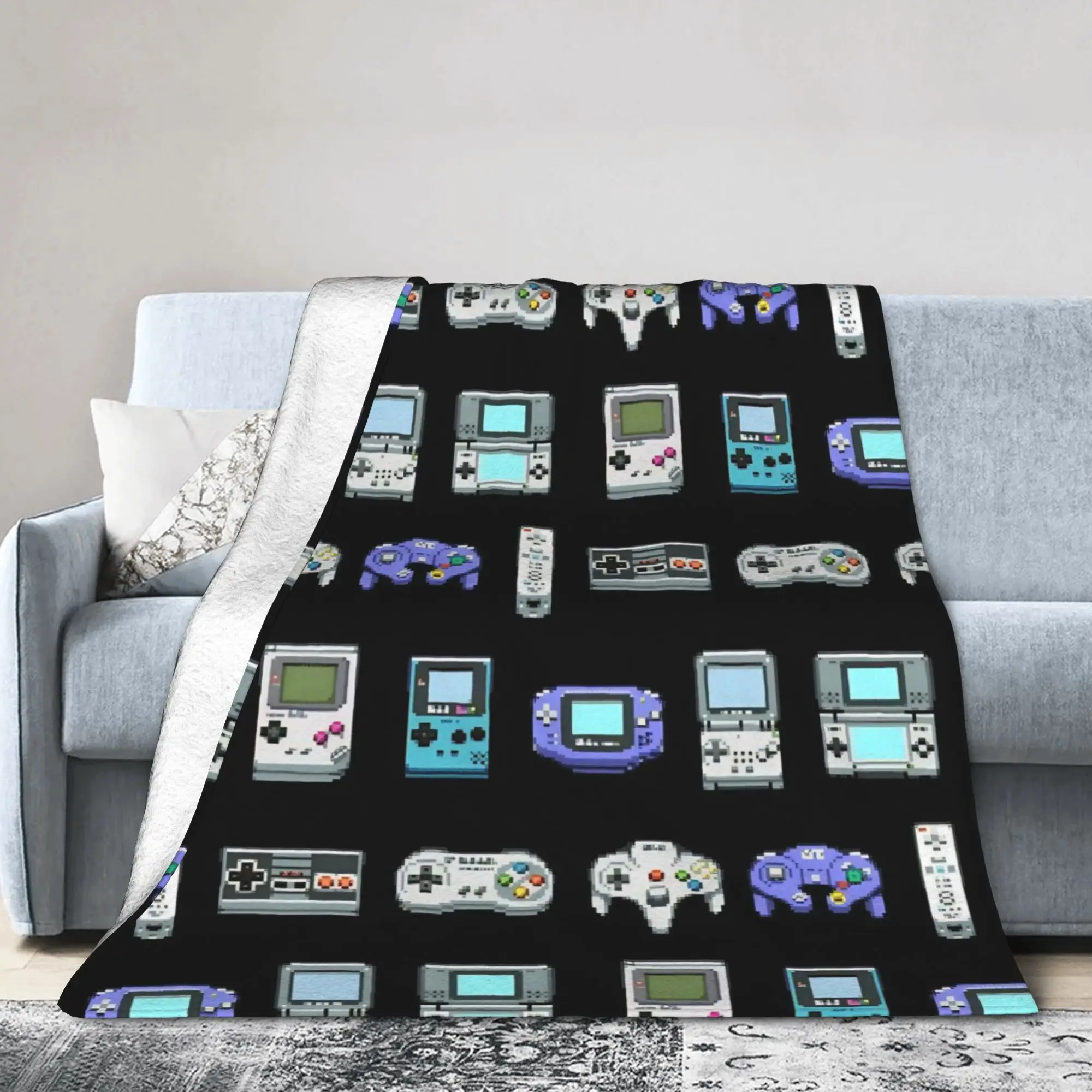 Games Console Handheld Blankets Fleece Spring/Autumn   Multifunction Warm Throw Blankets for Home Couch Bedspread