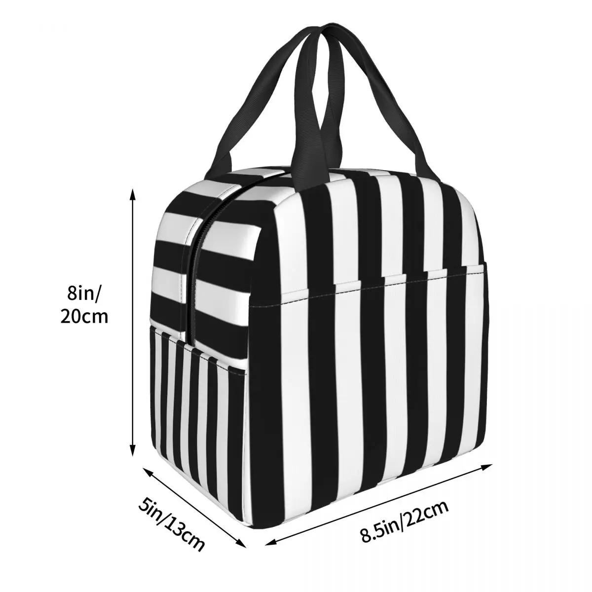 Black And White Striped Dress Lunch Bags Insulated Bento Box Lunch Tote Resuable Picnic Bag Thermal Bag for Woman Student School