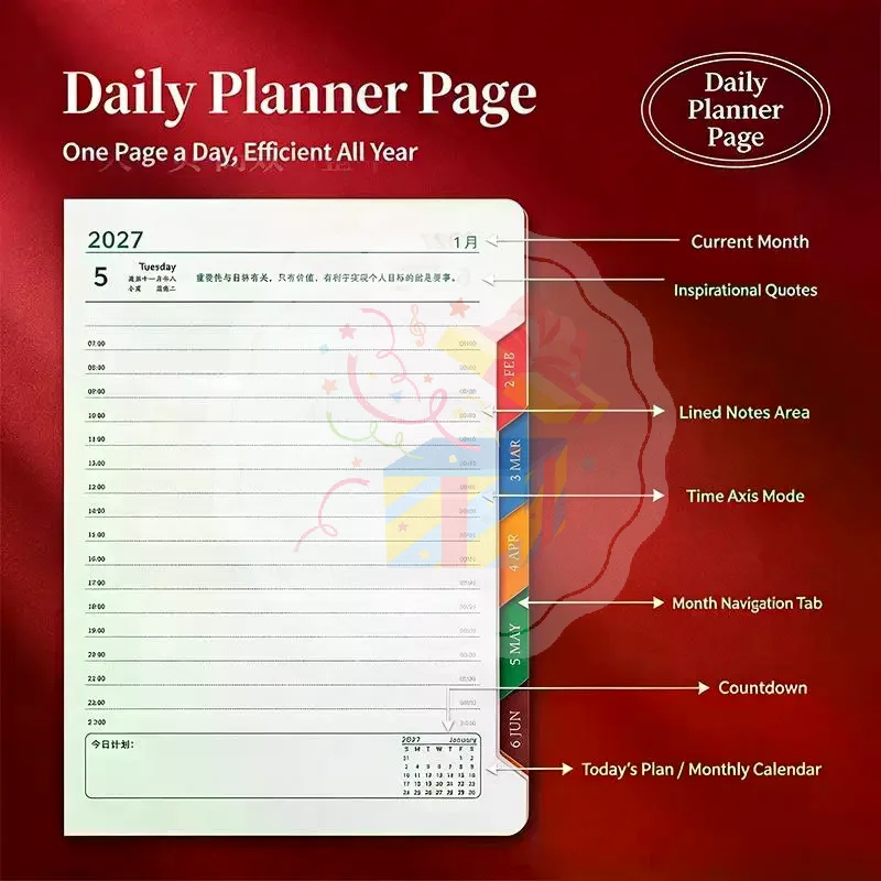 2027 A5 Monthly Yearly Agenda Premium Faux Leather Cover Color Coded Pages for Travel Trip Itinerary Work Task Management