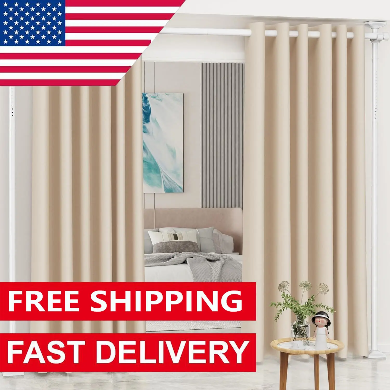 Room Divider Curtain Rod - No Drilling Partition Room Dividers 4-10ft(H) 28-70inch(W) Adjustable, Heavy Duty Partition Separator