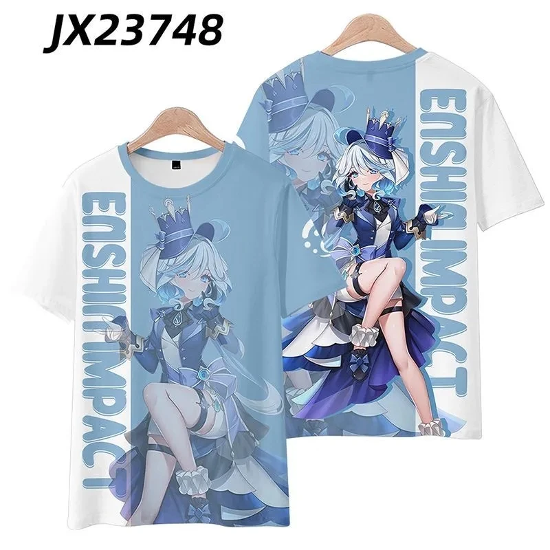 Furina-Genshin Impact T-shirt for Men and Women, Short Sleeve, Anime, Loose, Student Clothing, New, Summer, 2024