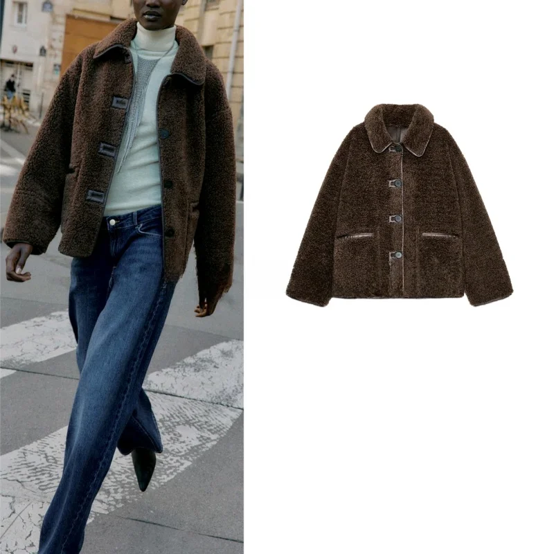 

Autumn New Women's Design Double-sided Wear Long Sve Turn-down Collar Coat American Sle Stand Fit Cotton Fabric