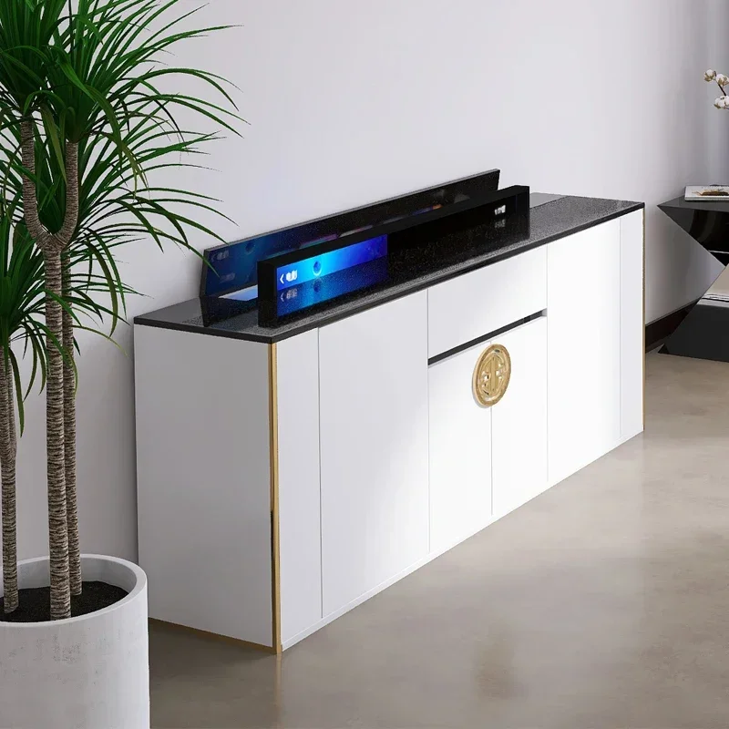 

White smart lift TV cabinet, living room partition designer style, fashionable new high-end home