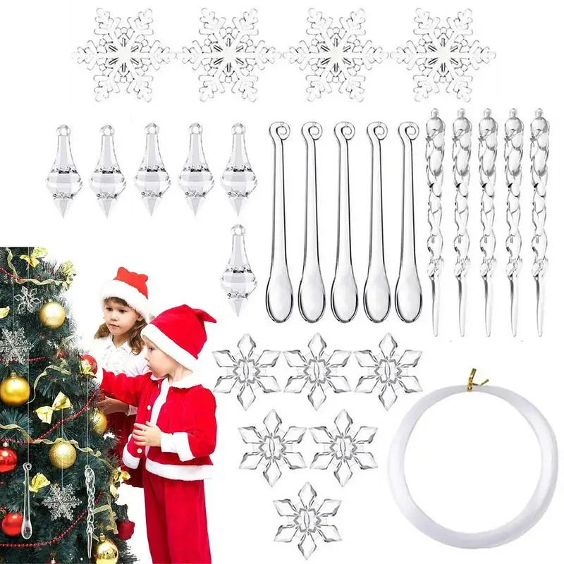 Clear Snowflake Icicle Christmas Tree Ornaments Icicle Decorations For Holiday & Winter Party Decoration Christmas Ornaments