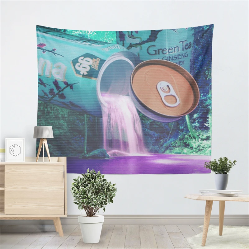Aertemisi Vaporwave Aesthetic Arizona Green Tea Waterfall Tapestry Wall Hanging Art for Bedroom Living Room Decor Party Backdrop