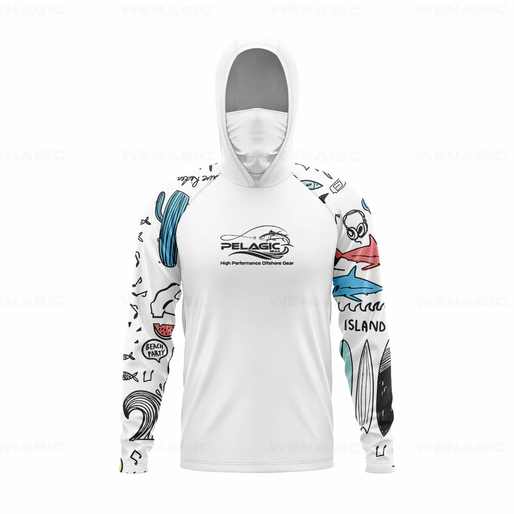 pelagic gear Men Hood Fishing Shirt long sleeve Fishing clothing fishing t shirt uv protection fishing shirt Fishing Apparel