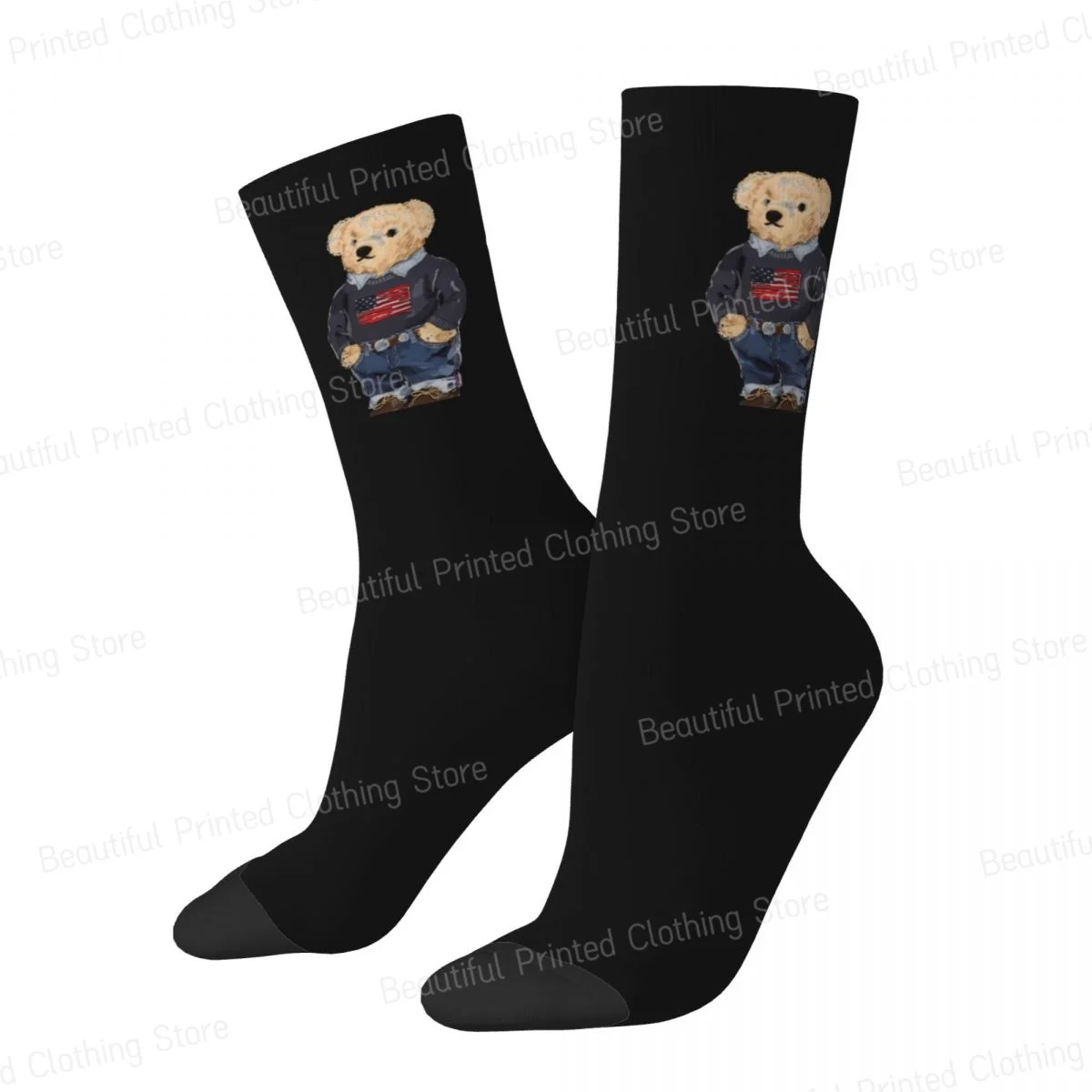 Simple Outfit Teddy Bear Unisex Four Seasons Socks Windproof Fun printing Socks Street Style Crazy Sock